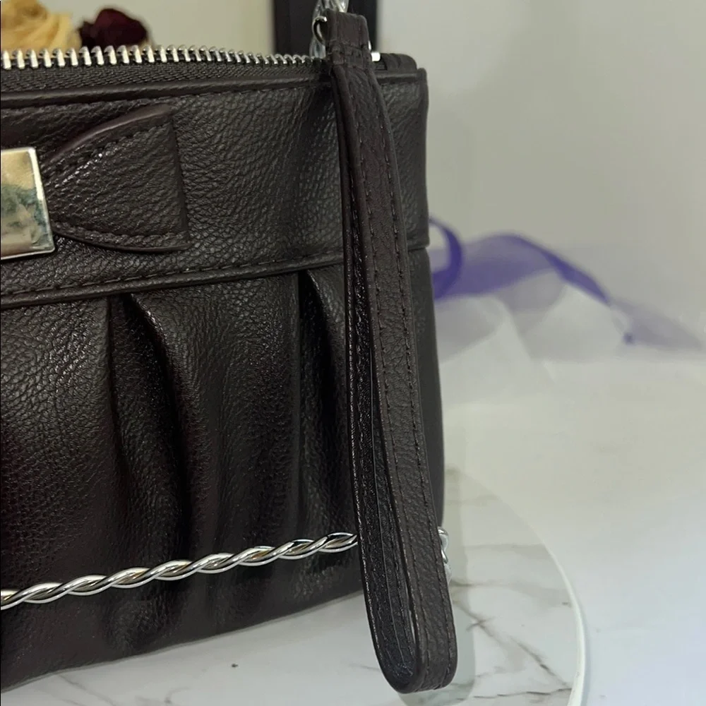 Apt. 9 Brown Leather Clutch with Bow Detail and Wristlet Strap - Picture 5 of 9